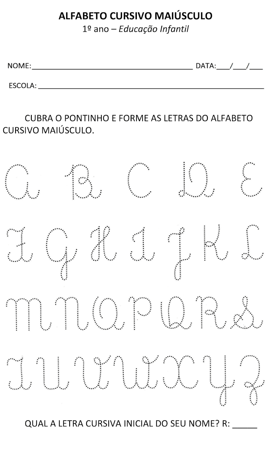 Atividade Alfabeto Educação Infantil